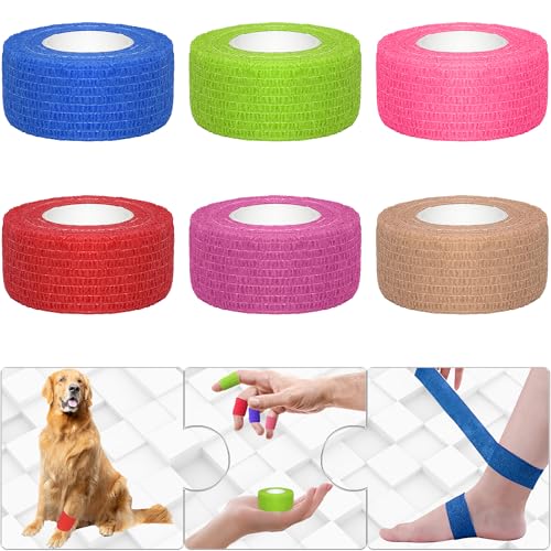 6 Pack Self-Adherent Bandage Wrap - 1 Inch x 5 Yards - Mixed Colors