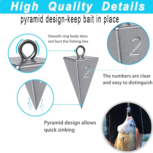 MLYLM 2oz Pyramid Lead Sinkers for Surf & Shore Fishing – 8 Pack