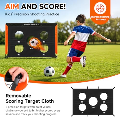 2 Pack Kids Soccer Goals Set - 4x3 ft Pop Up, Black & Orange