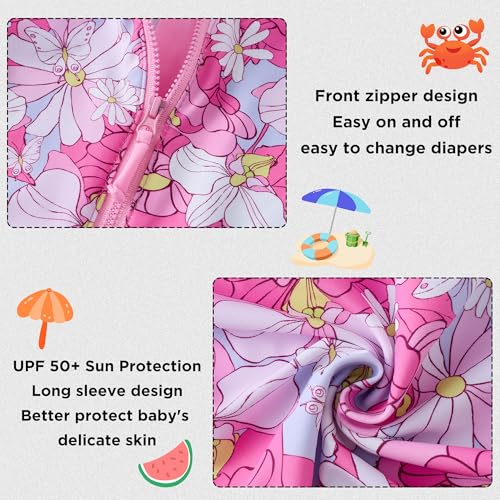 UMELOK Baby Girl Swimsuit 3T Pink Ruffle Rashguard One-Piece Swimwear Dahlia