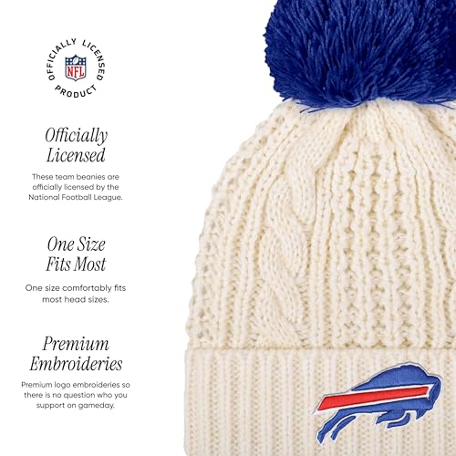 Buffalo Bills Cable Knit Pom Beanie Hat - One Size - White