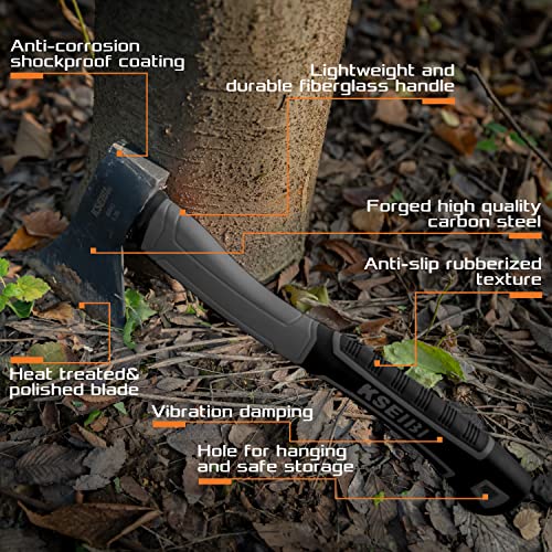 KSEIBI 14-Inch Wood Hatchet, Black, Small Outdoor Camp Axe 274151