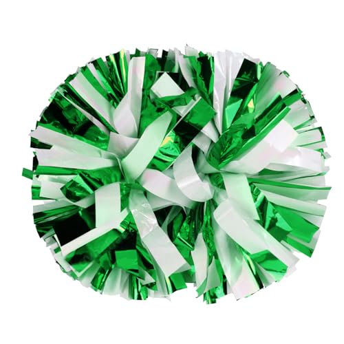 Lovecheer Green and White 2PCS Cheerleading Pom Poms with Baton Handle - Kids & Adults Sports Cheer Accessories