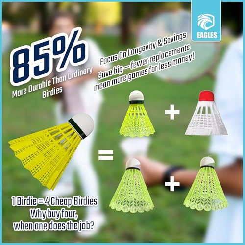 Badminton Shuttlecocks - Extra Durable Nylon Birdies, 6 Pack - Yellow