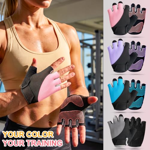 Breathable Fingerless Workout Gloves for Women - Medium Pink