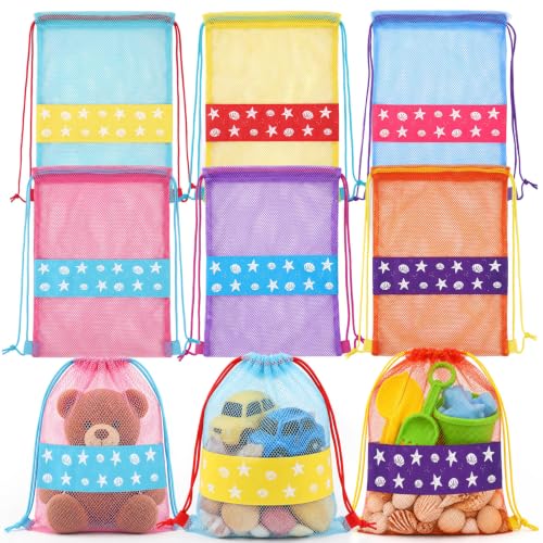 Beach Toy Mesh Bags - 12 Pcs Drawstring Backpack Set - Seashell