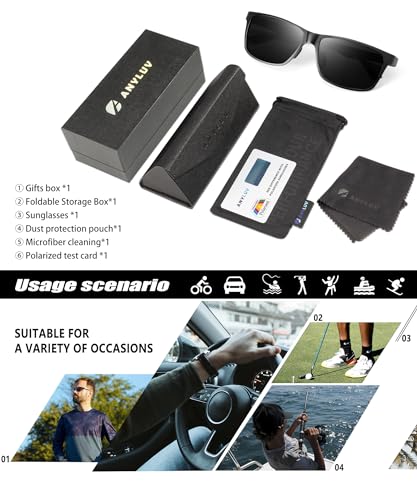 Polarized Sunglasses for Men - Rectangular Metal Frame with UV Protection