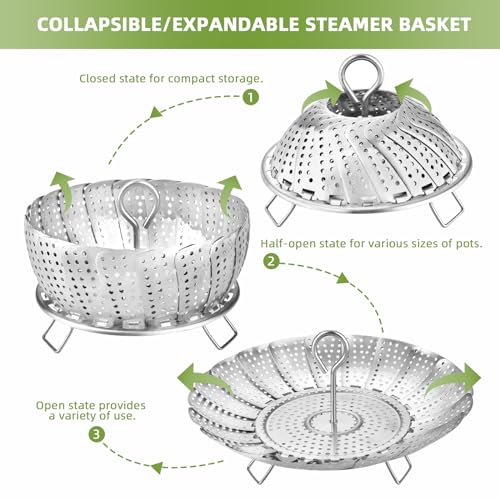 Premium Stainless Steel Vegetable Steamer Basket - Expandable 6.4" to 10"