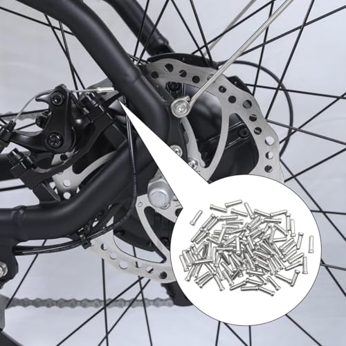 100 Pcs Bicycle Cable End Caps - Aluminum Alloy Wire Crimps - Silver