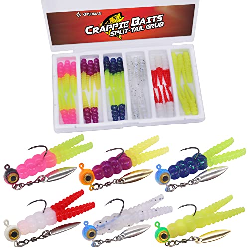 XFISHMAN Split-Tail Grub Kit 40 pcs. for Crappie & Panfish Fishing - Model THIS listing