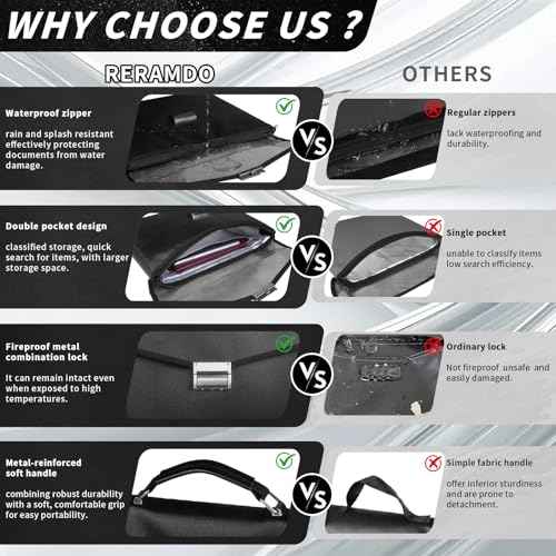 Fireproof Document Bag 14.5"X11"X2.5" Fireproof Money Bag for Cash With Lock and Zipper,Fire&Waterproof Storage Organizer Pouch for Valuables,Legal Document,Laptop,Passport,(Black)