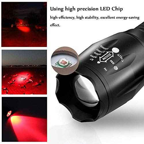Military Red Light Flashlight Single Mode Tactical red Torch for Night Hunting Astronomy Aviation Observation, 2 Pack