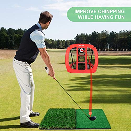 RELILAC Golf Practice Net Set with 1 Net, 2 Mat, 12 Foam Balls – Indoor/Outdoor Chipping Target for Golfers, Gifts for Men, Women, Kids, Dad, Husband