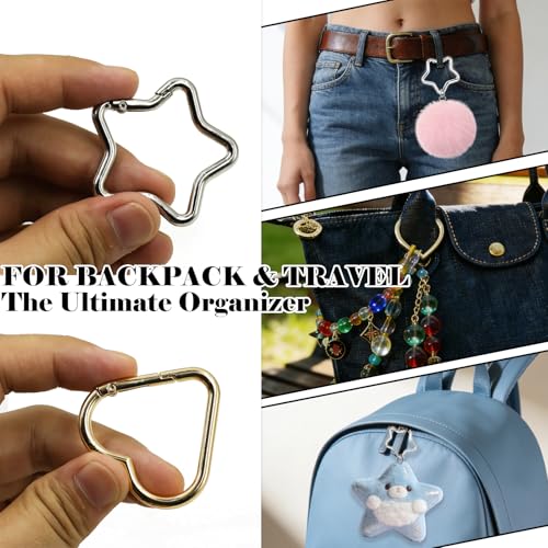 Gold & Silver Heart & Star Carabiner Clips - 4 Pack Mix Color