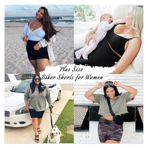 QGGQDD Plus Size Black Biker Shorts for Women 8'' High Waist No Pockets 2X-4X