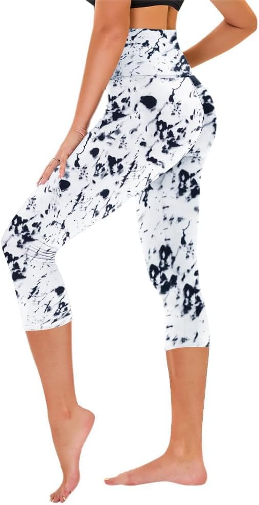TNNZEET Capri Leggings for Women - High Waisted Tummy Control Black Yoga Pants with Pockets