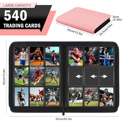 9 Pocket Card Binder - 30 Page Storage Album for Trading Cards, Pink