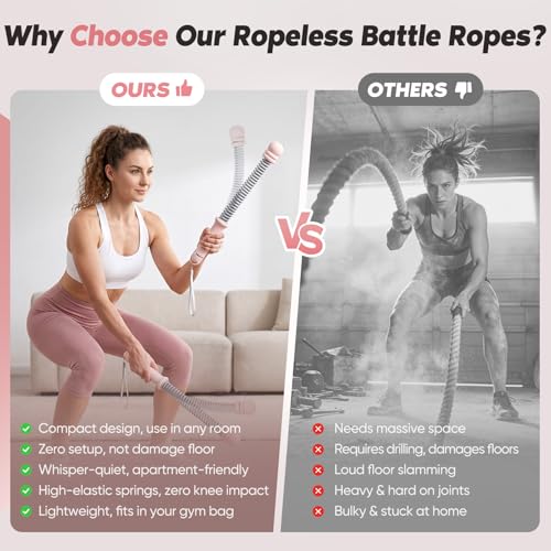 Ropeless Battle Ropes for Home Gym - Adjustable Cordless Pink
