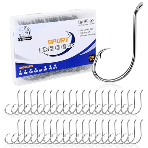 Circle Hooks for Saltwater Fishing - 40pcs Size 3/0