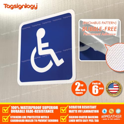 6-Pack 2-Inch Wheelchair Symbol Parking Decals - Weatherproof