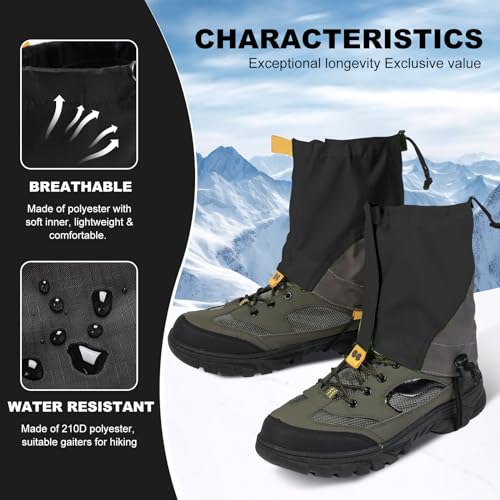 Lightweight Adjustable Waterproof Hiking Gaiters for Men & Women - Black