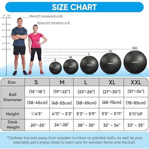 Anti-Burst Yoga Ball - 660 lbs Stability Ball with Pump, 5 Sizes