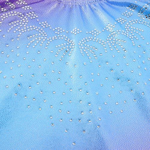 Girls' Gradient Blue Purple Gymnastics Leotard - Unicorn Design