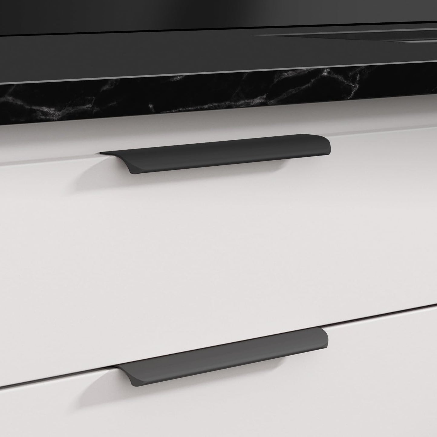 Cekikibi 5 Pack Adhesive Edge Finger Pulls for Cabinets，Kitchen Aluminium Alloy Concealed Drawer Pulls No Drilling Required Flat Stick On Cabinet Handles (Black, 3.15" Overall Length)