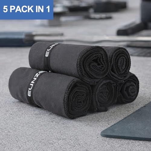 Microfiber Gym Towel Set - Quick Dry, Absorbent, 31.5"x15.7", Black - Set of 5