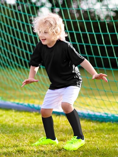 Kids Soccer Socks - Cotton Toddler Knee High Socks for 3-6 Years - Solid Black
