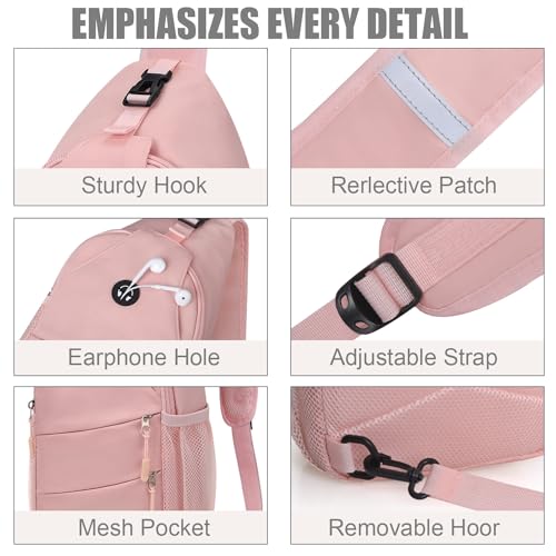 Pink Medium Crossbody Bag for Women Men - Convertible Sling Backpack