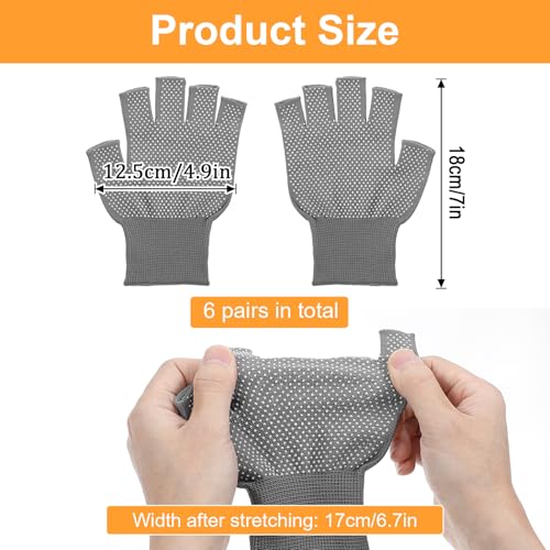 6 Pack Half-Finger Workout Gloves - Grey, Breathable & Anti-Slip