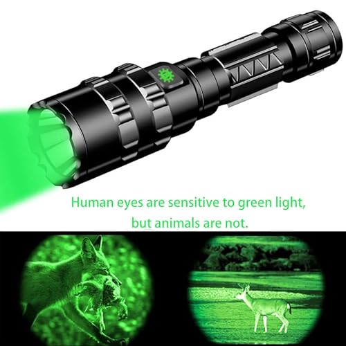 WINDFIRE Green Light Tactical Flashlight 1200 Lumens LED Hunting Hog Coyote Predator Weapon Lights Rechargeable 5 Modes Torch with Picatinny Rail Mount, Pressure Switch, Battery