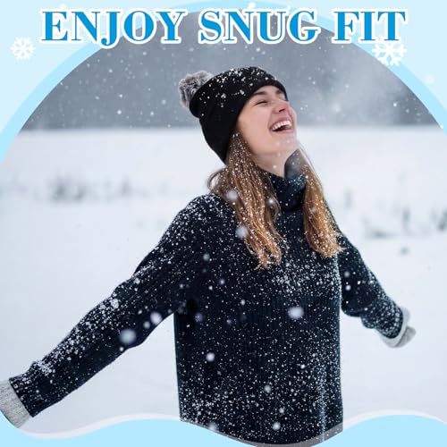Pom Beanie Hat for Men & Women - Winter Knit Cap with Cuff - Black 02