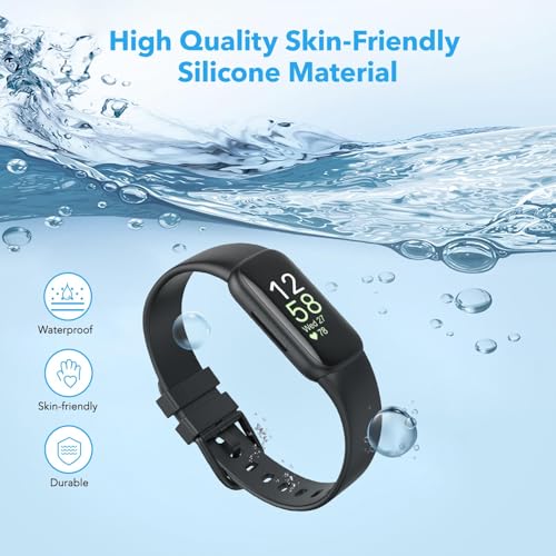 Waterproof Fitbit Inspire 3 Bands - Black/Black, Large 7.1"-8.7"