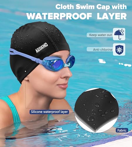 Fabric Swim Cap - Waterproof Silicone Layer, High Elasticity - Black, Small