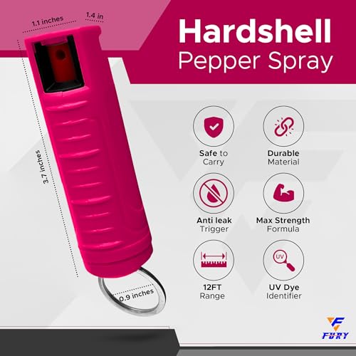 Hardshell Pepper Spray - 12ft Range, Max Strength, UV Dye, Anti-Leak