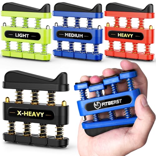 Finger Strengthener 4 Piece Set - Green Blue Red Black | Hand Exerciser for Dexterity & Strength