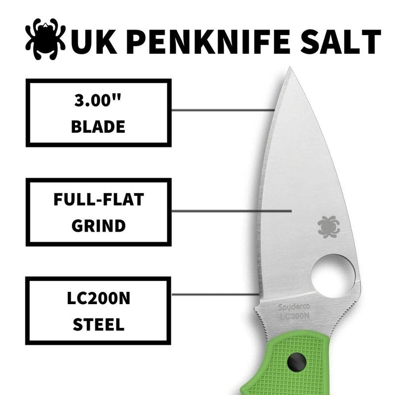 Spyderco UK Penknife Salt Folding Pocket Knife with 2.9" LC200N Steel Blade and FRN Handle - EDC Knife for Men and Women, Perfect for Hunting, Tactical, Camping, Survival, Hiking - PlainEdge - C94PGR