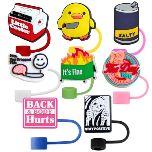 Funny Straw Toppers Set - 9PC Silicone Lid Covers for Tumbler