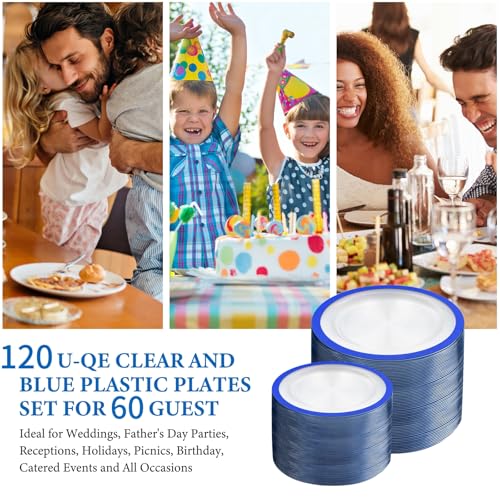 120pcs Blue Plastic Plates for Party - 10in + 7in Heavyweight Disposable Set (Blue/120) by U-QE