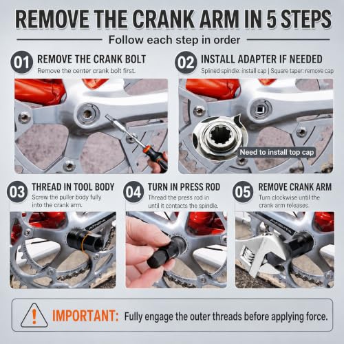 Bicycle Crank Puller Tool for Square Taper and Splined Crank Arms