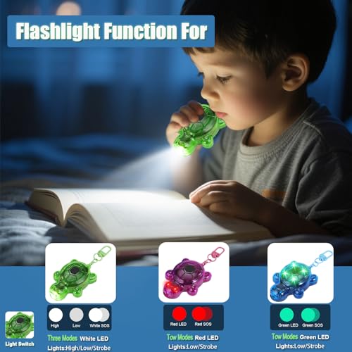Tiemahun 3-Pack Turtle Keychain Mini LED Flashlights with 7 Modes & SOS Emergency