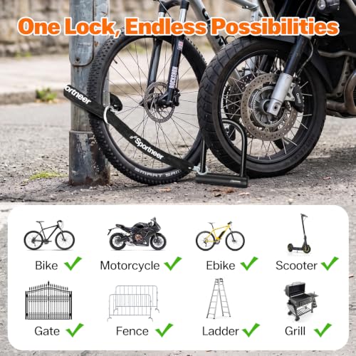 Heavy Duty Bike Lock with 3.94ft Chain, U Lock & Mounting Bracket, Anti-Theft Security
