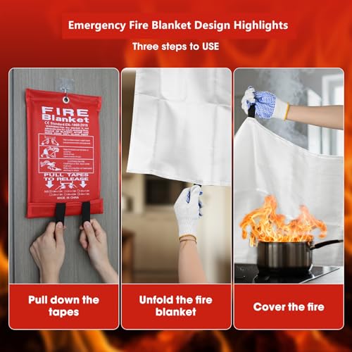 Fire Blanket Emergency Home Kit 40x40 Fiberglass, Pack of 4 - Fast Fire Suppression