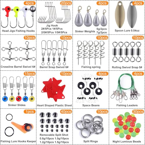 TOPFORT 187pcs Fishing Accessories Kit with Tackle Box - Organized Fishing Gear & Hooks