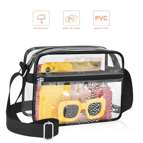 Clear Purse for Stadium Events - Small Messenger Bag - Black