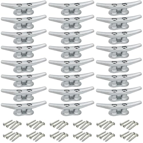 VEITHI 24 Pack 4-Inch Galvanized Marine Dock Cleats with Hardware, Silver