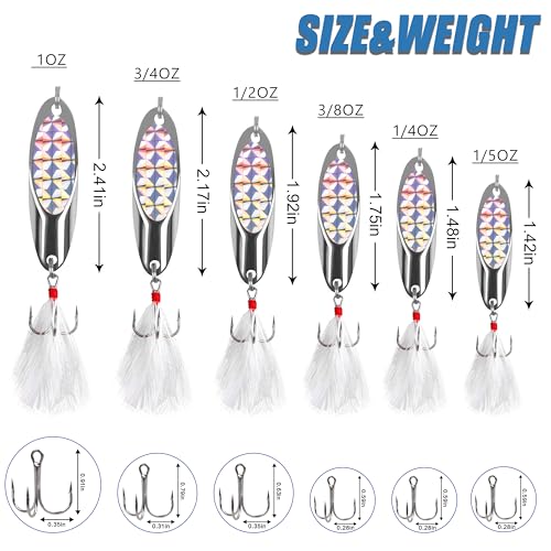Shaddock Fishing 5 Pcs Metal Spoon Lures Kit 1/2 oz for Saltwater & Freshwater