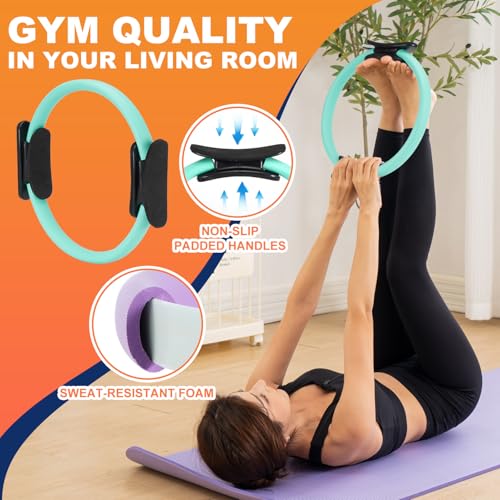 Tsikavo Teal Pilates Ring 12 Inch with Exercise Ball & Resistance Bands Set